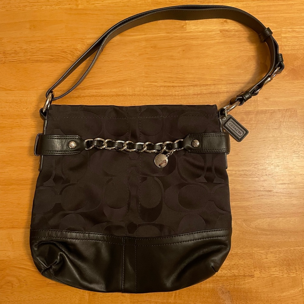 Coach Black Fabric & Leather Bottom Monogram Bag or Crossbody